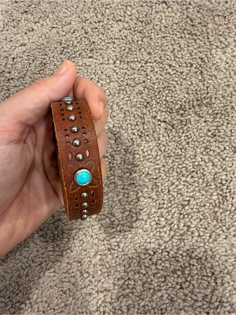 Pioneer Woman Brown Leather Bracelet with Turquoise Studs - Picture 3 of 5